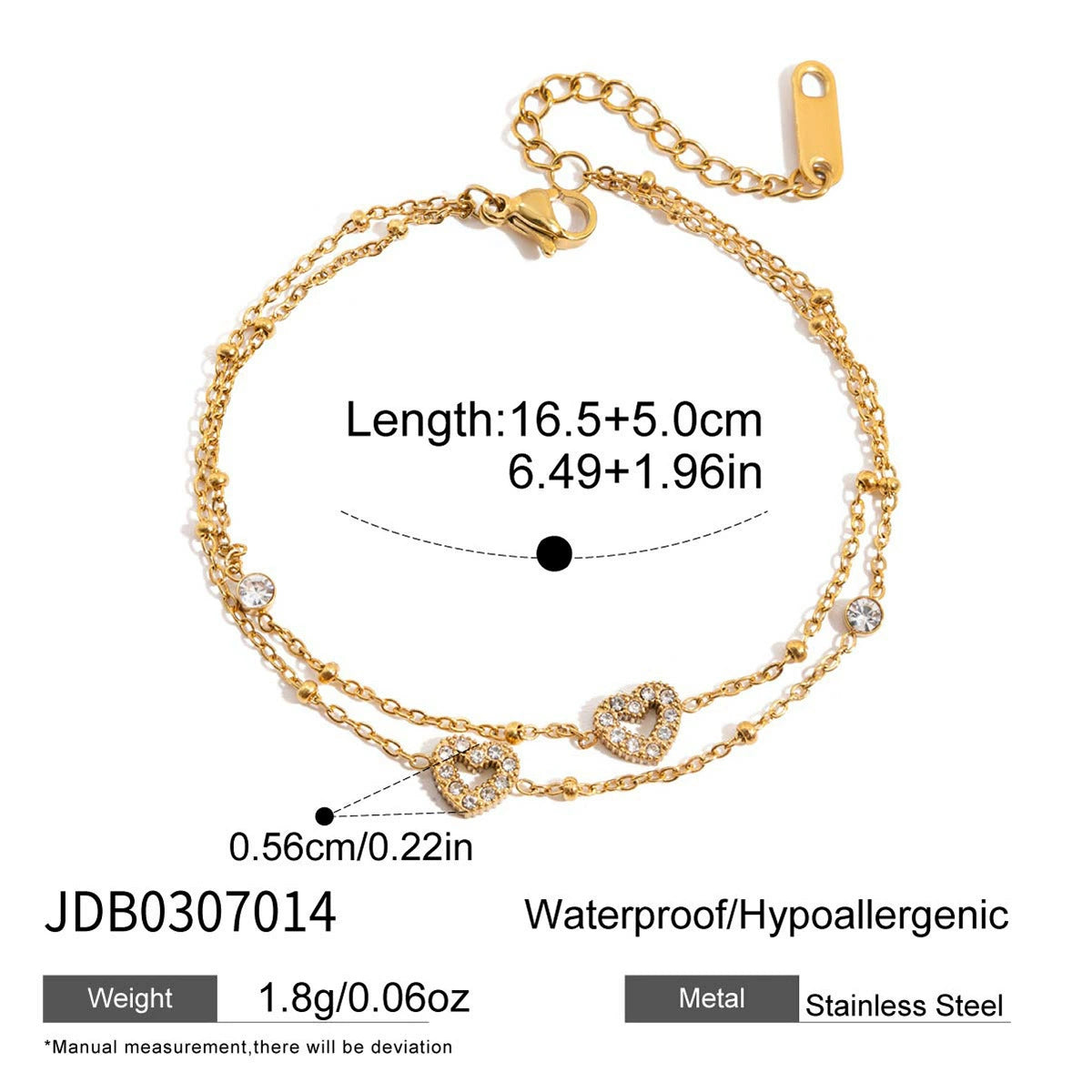 Double Layer Crystal Heart Bracelet