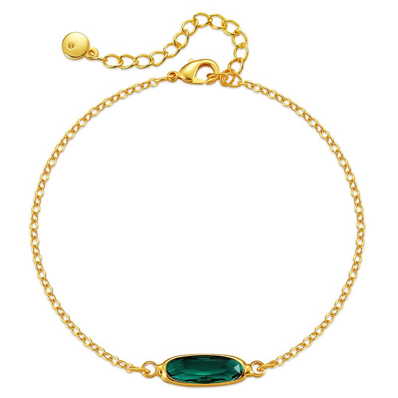 Gold Plated Chain Bracelet with Emerald Green Gemstone