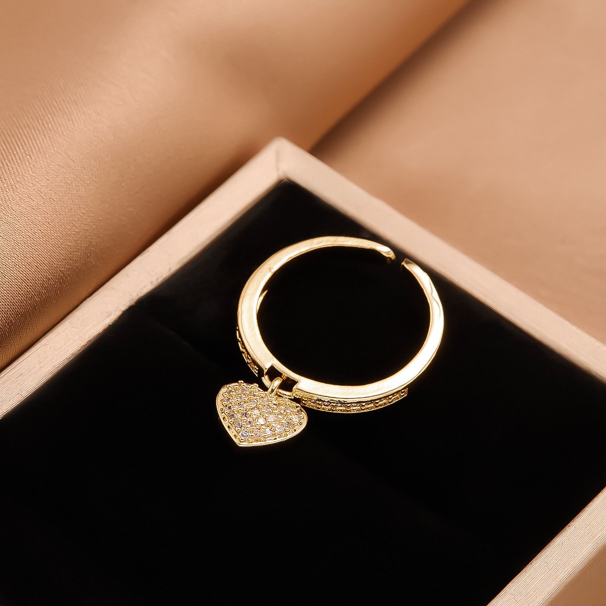 The Hanging Heart Gold Plated Adjustable Ring