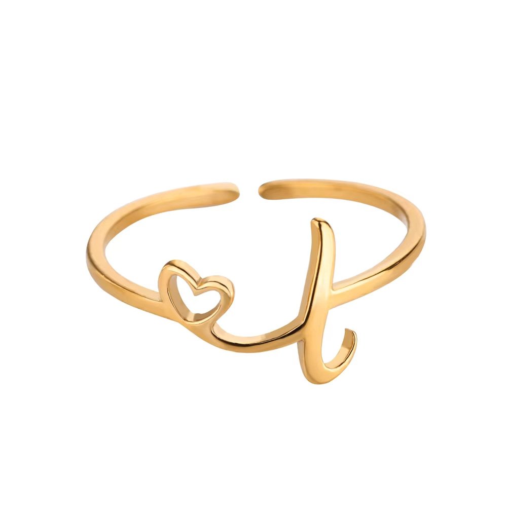 Minimal Gold Plated Initial Letter Adjustable Ring