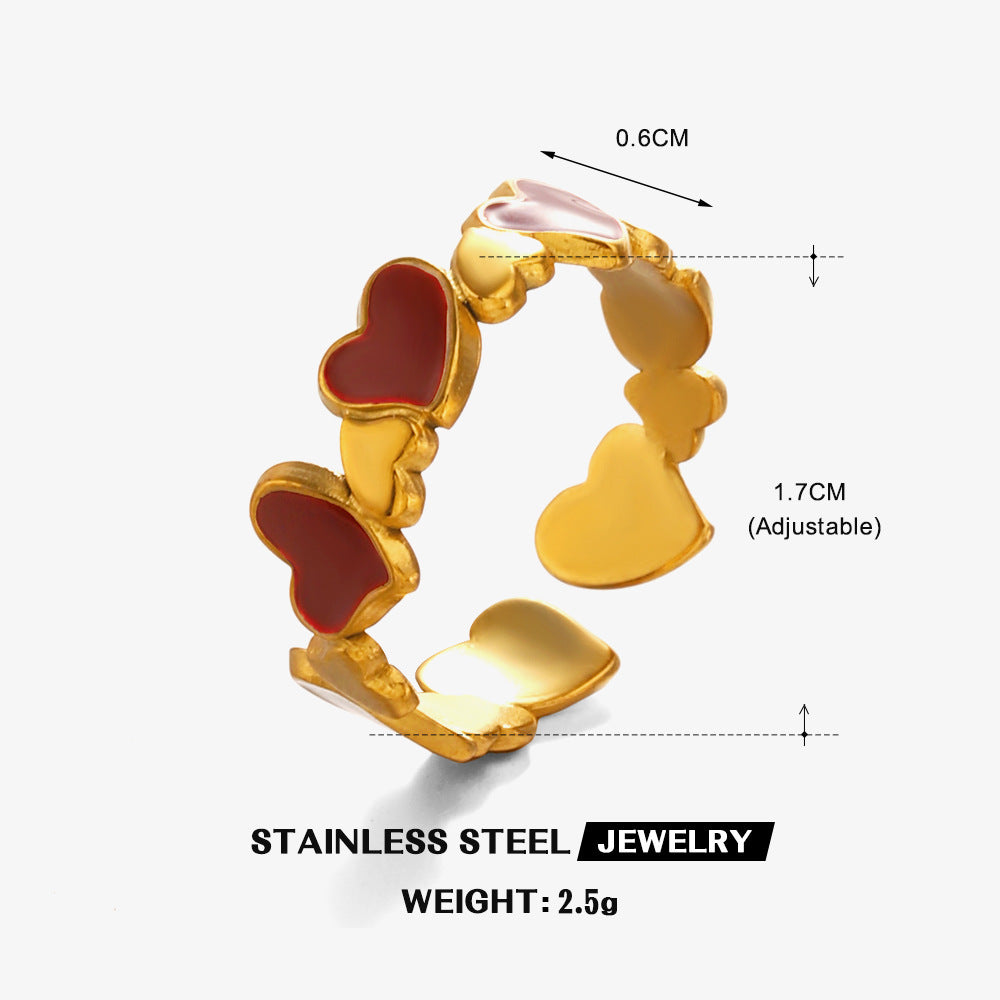 18K Gold Plated Maroon Enamel Heart Adjustable Ring