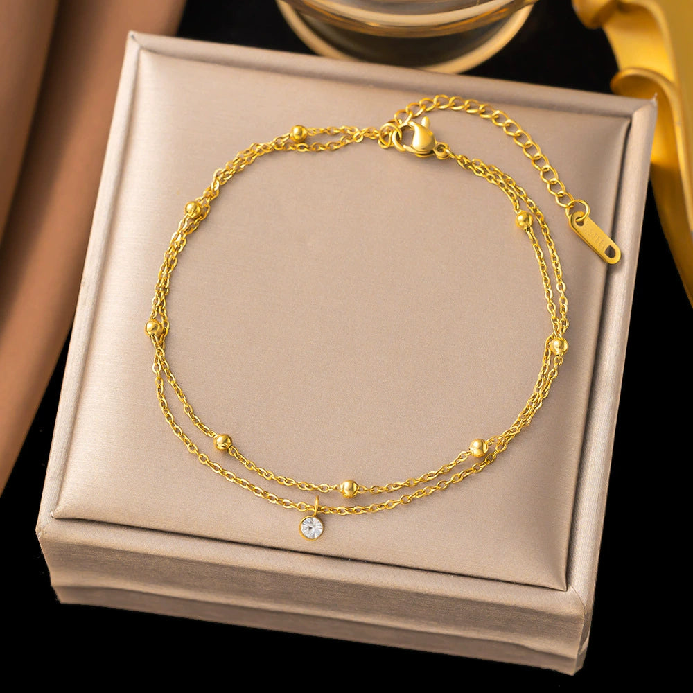 Double Layer Crystal Drop Anklet