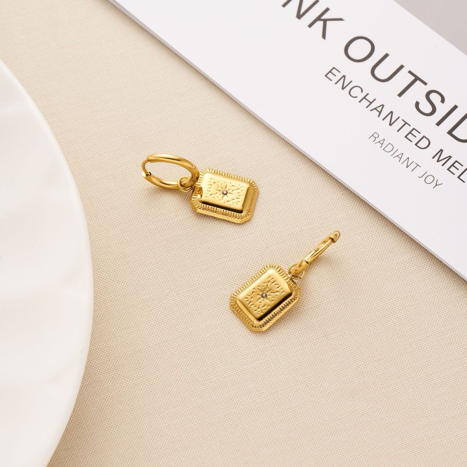 Gold-Plated Vintage Slate Drop Earrings