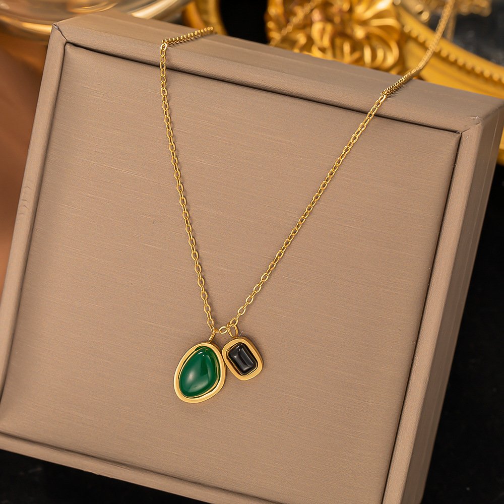 Gold-Plated Dual Gemstone Pendant Necklace