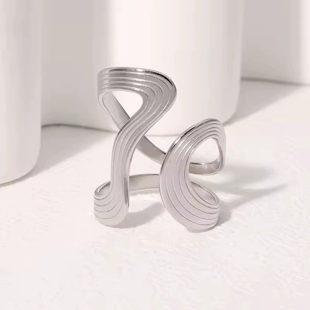 Silver Abstract Wave Adjustable Ring