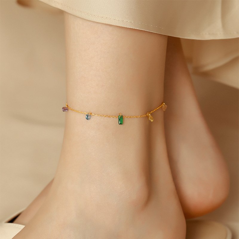 Multi-Colored Crystal-Studded Anklet