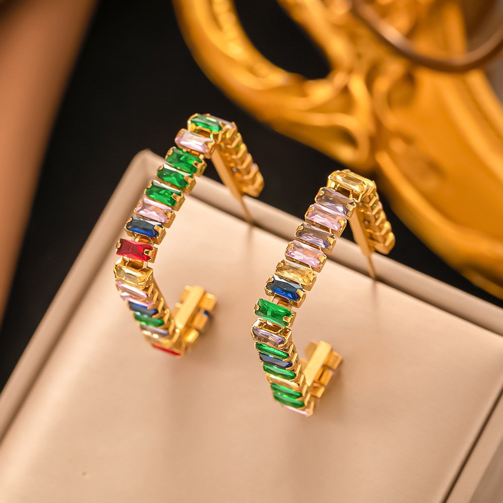 Multi-Colored Crystal-Studded Earrings