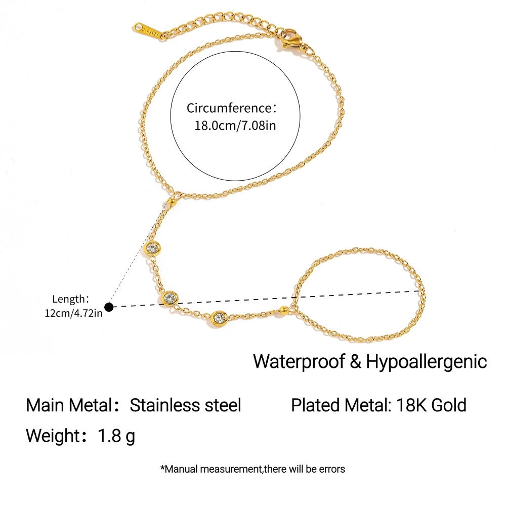 18K Gold Plated Bezel Crystal Hand Chain