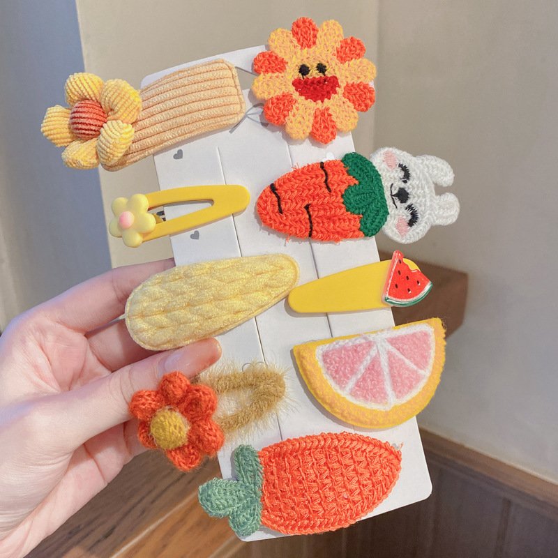 Set of 9 Multi-Color Cute Plush Hair Pins