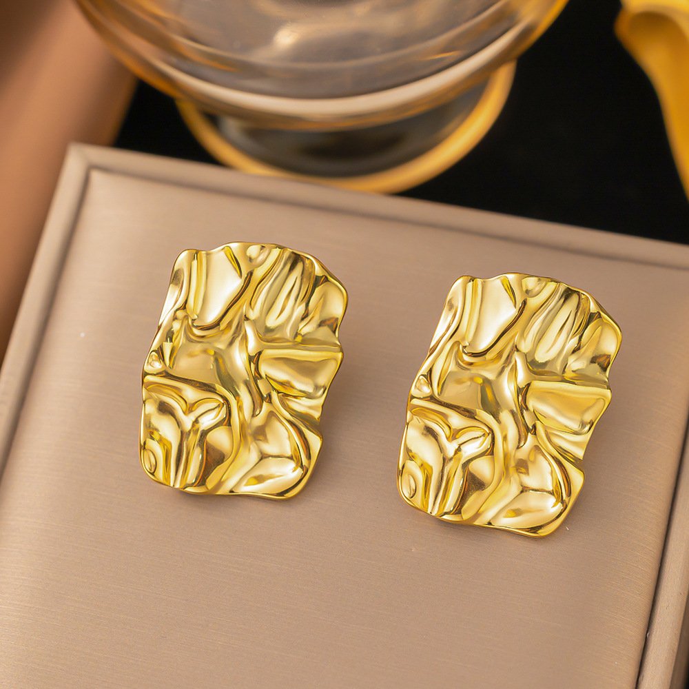 Gold Plated Wriknled Paper Patern Earrings