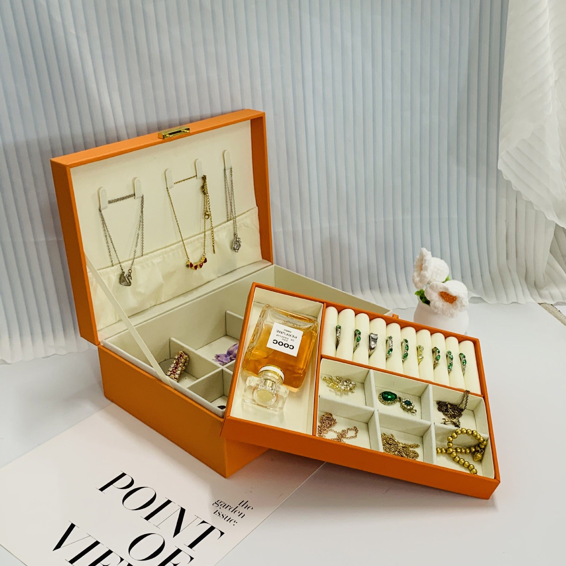 Luxury Large Briefcase Jewelry Organizer – Multi-Layer Storage Case - Beige