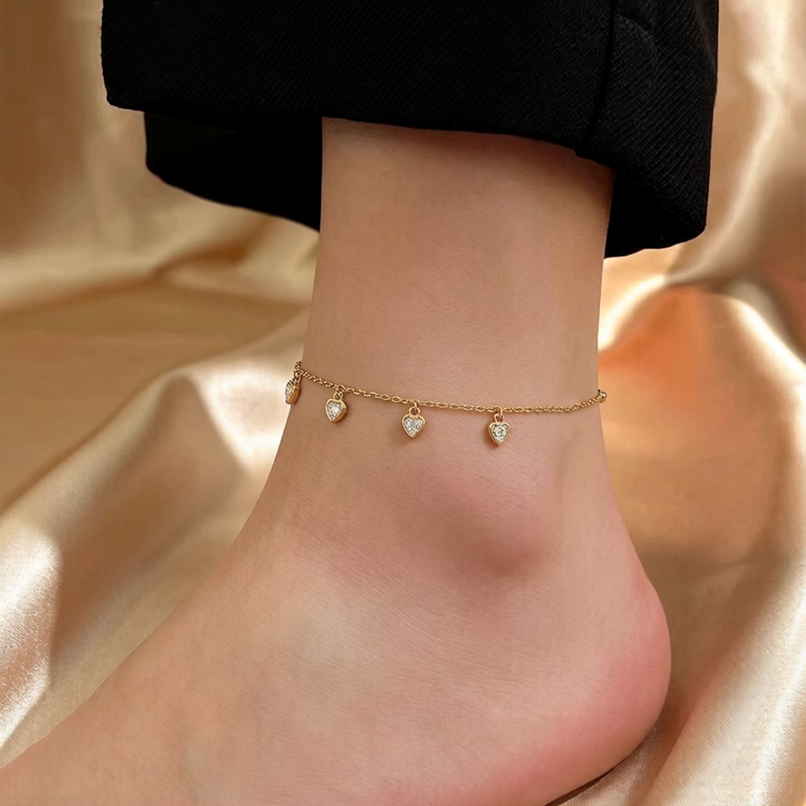 Gold-Tone Heart Charm Anklet