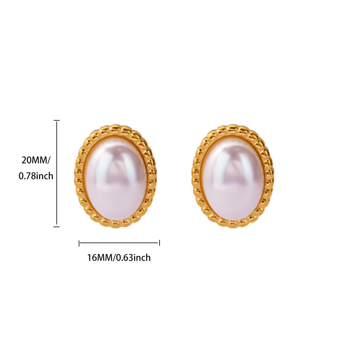 Gold Plated Oval Pearl Stud Earrings