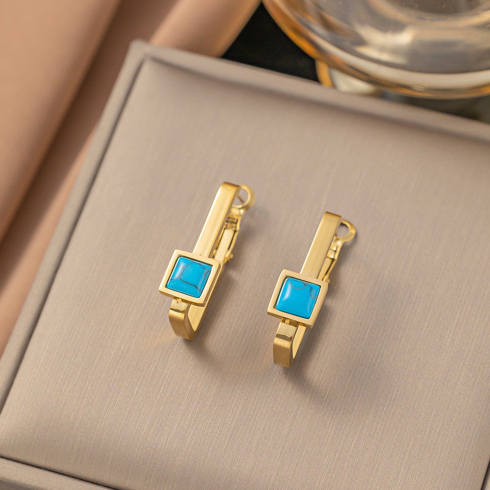 Retro Creative Stainless Steal Blue Stone Earrings