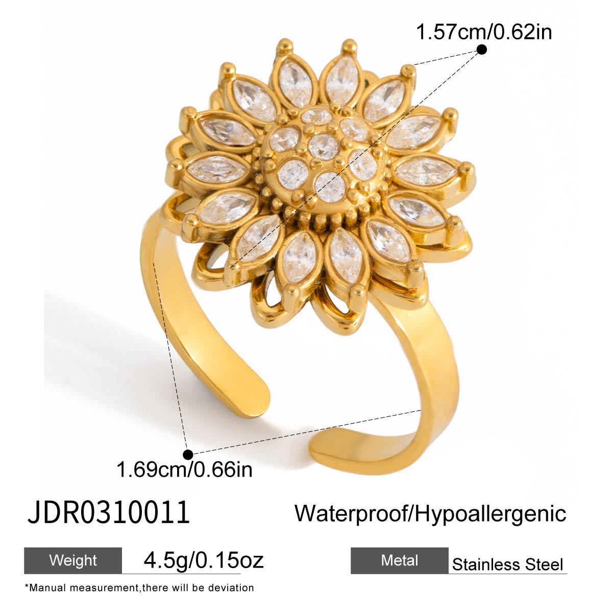 Sunflower Crystal Spinning Fidget Adjustable Ring
