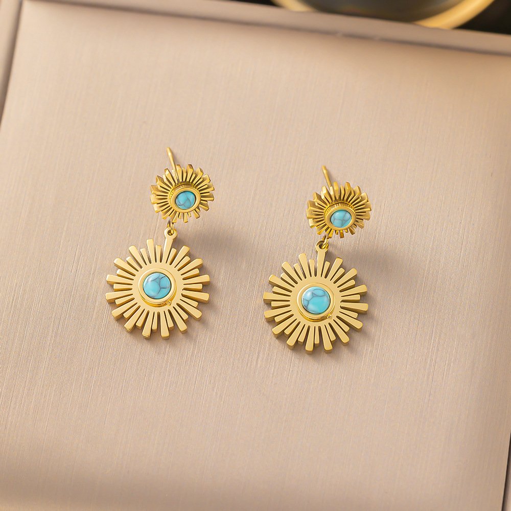 Retro Blue Stone Gold Plated Earrings