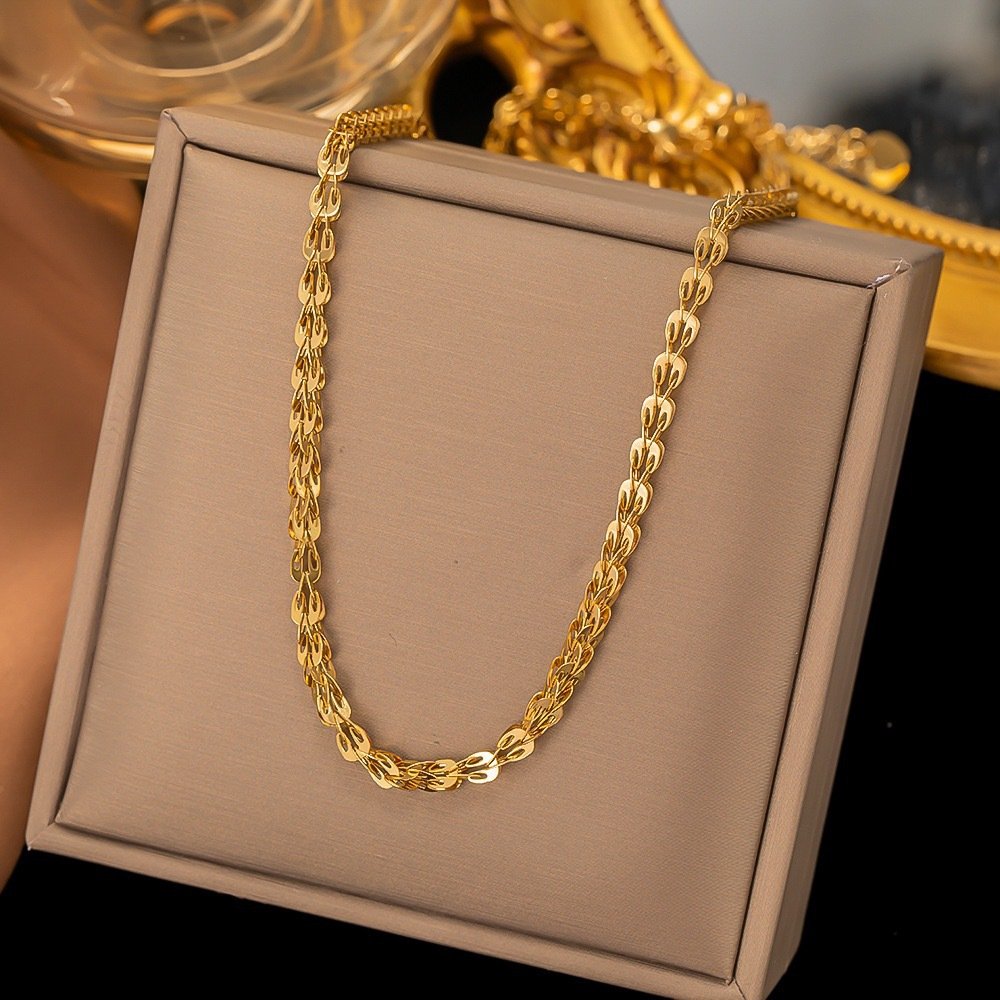 Gold Plated Leaf Link Chain Necklace
