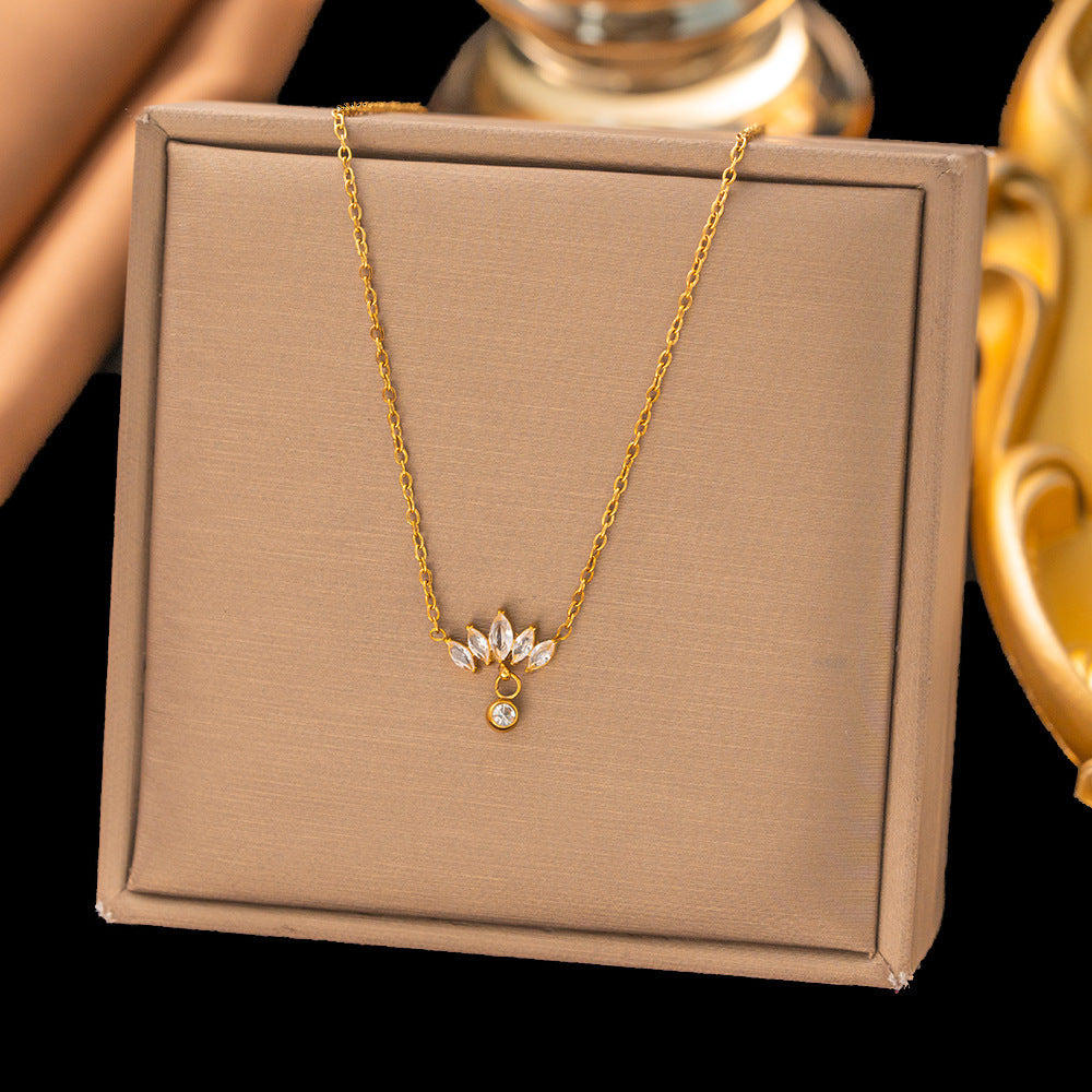 Gold-Tone Crystal Floral Drop Necklace