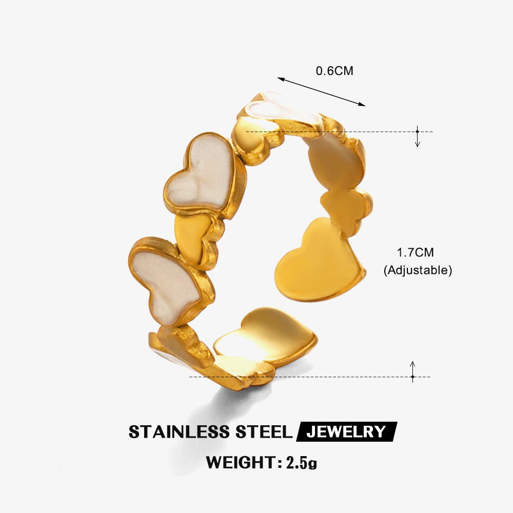 18K Gold Plated White Enamel Heart Adjustable Ring