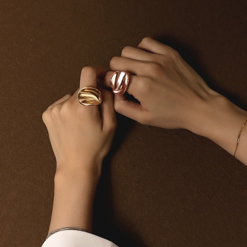 Gold Plated Chunky Abstract Ring - 7