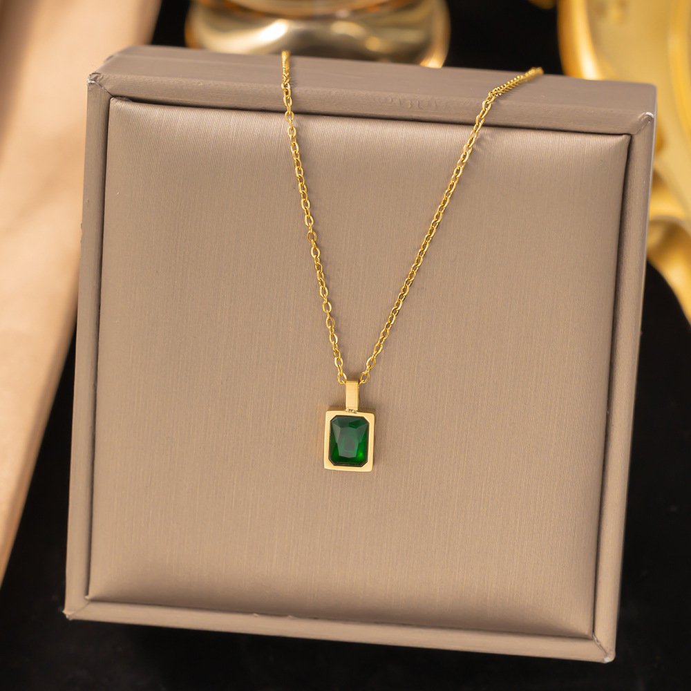 Waterproof Green Crystal Minimal Necklace