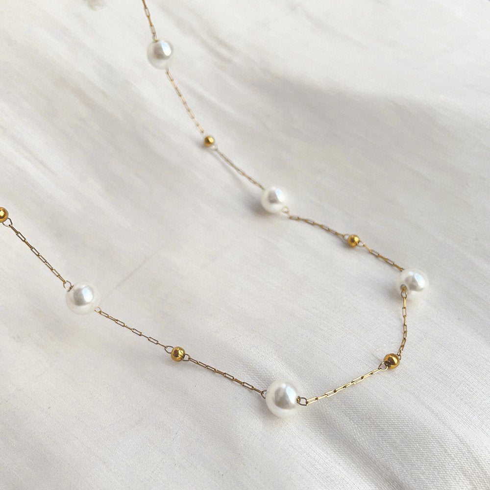 Gold Plated Chain Pearl Necklace