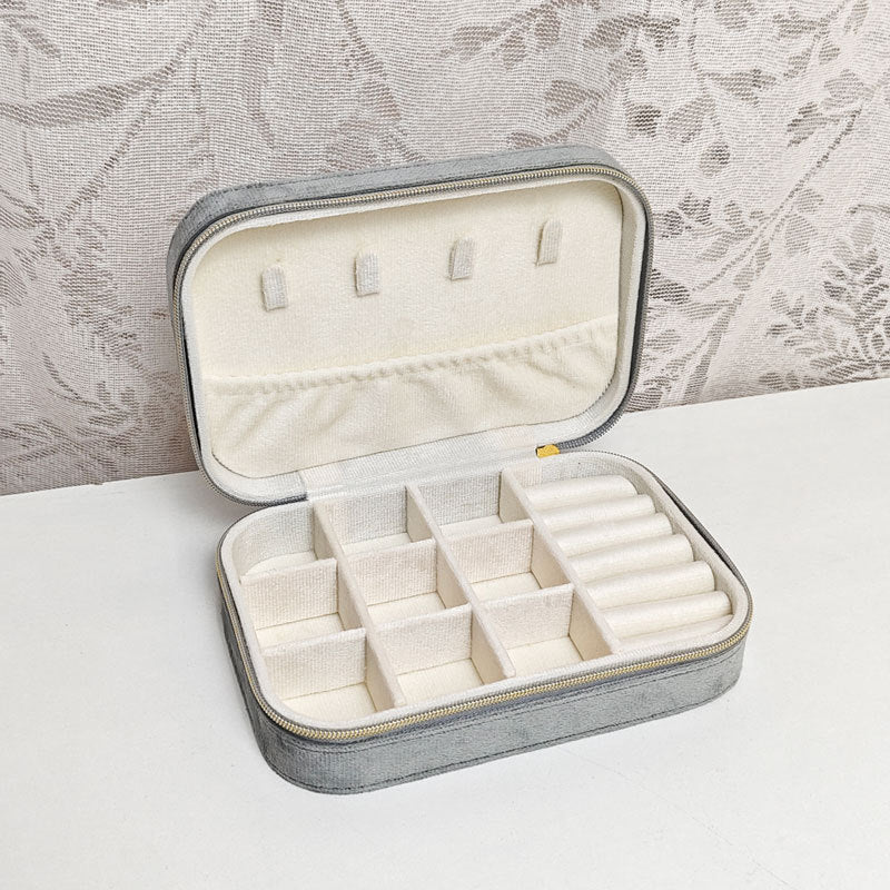 Elegant Jewelry Organizer Case - Grey Velvet