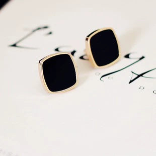 Gold Plated Elegent Black Square Studs Earrings