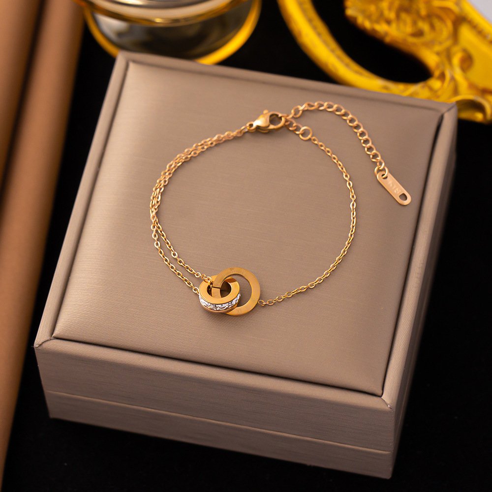 Minimal Tangled Rings Rose Gold Bracelet