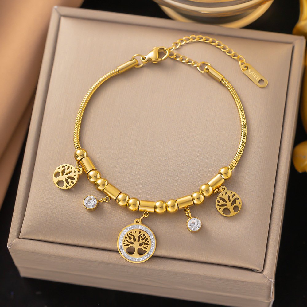 Thick Tree of Hope Multi-Charm Gold Plated Bracelet
