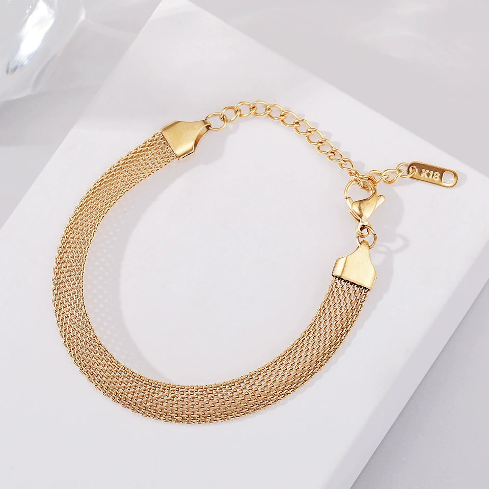 18K Gold Plated Woven Mesh Chain Bracelet