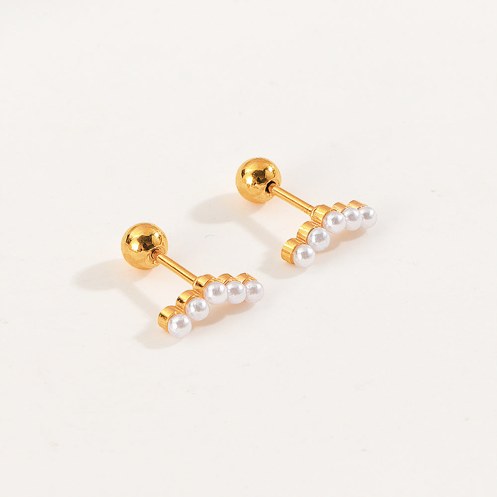Gold Plated Pearl Bar Stud Earrings