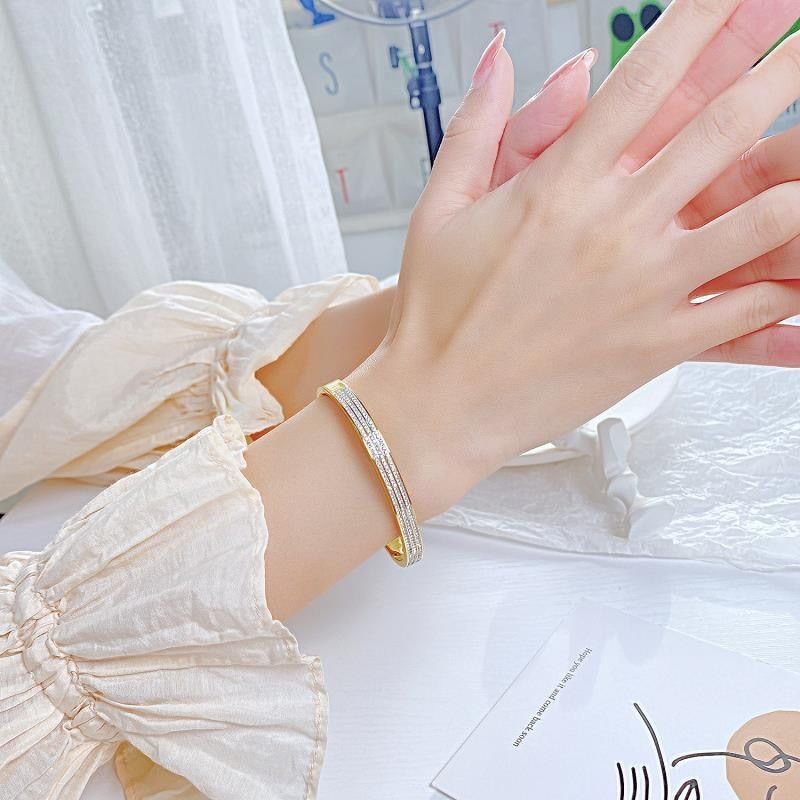 Tripple layer Zirconia Sparkling Gold Cuff Bracelet