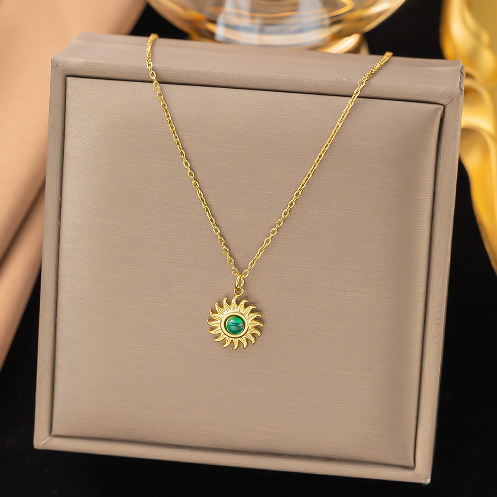 Sun Burst Emerald Gold Plated Necklace
