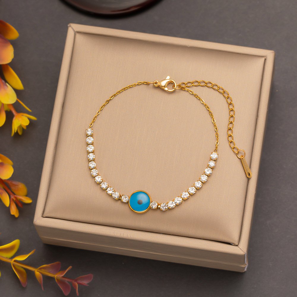 Evil Eye With Studded Crystal Gold Plated Bracelet