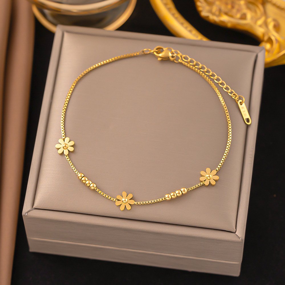 Minimal Gold Plated Flower Charm Bracelet