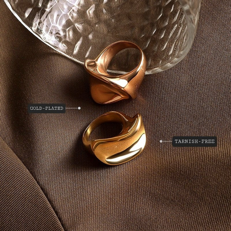 Gold Plated Chunky Abstract Ring - 7