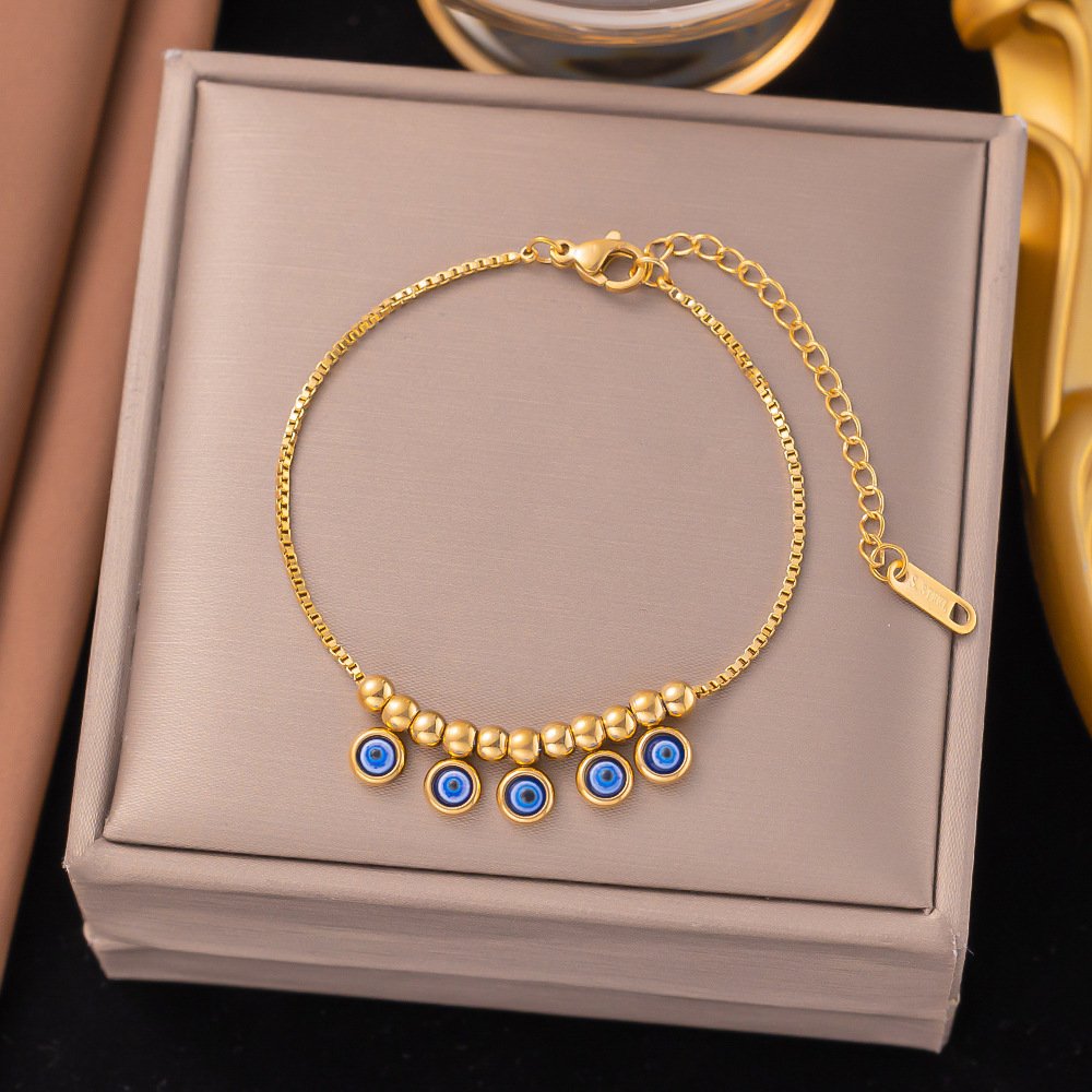 Gold-Plated Small Evil Eye Charms Bracelet