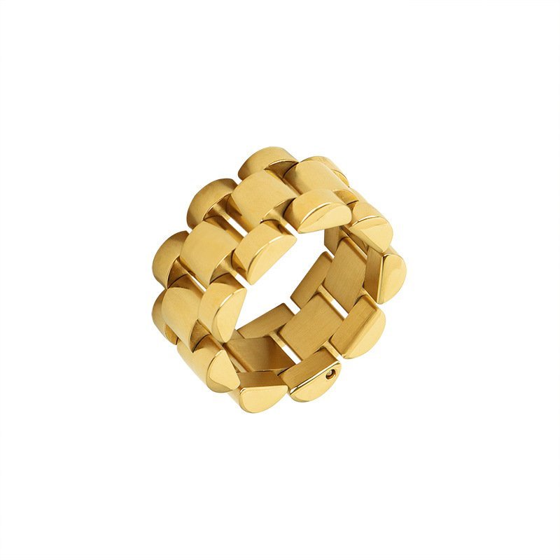 Chunky Gold Plated Watchband Statement Ring