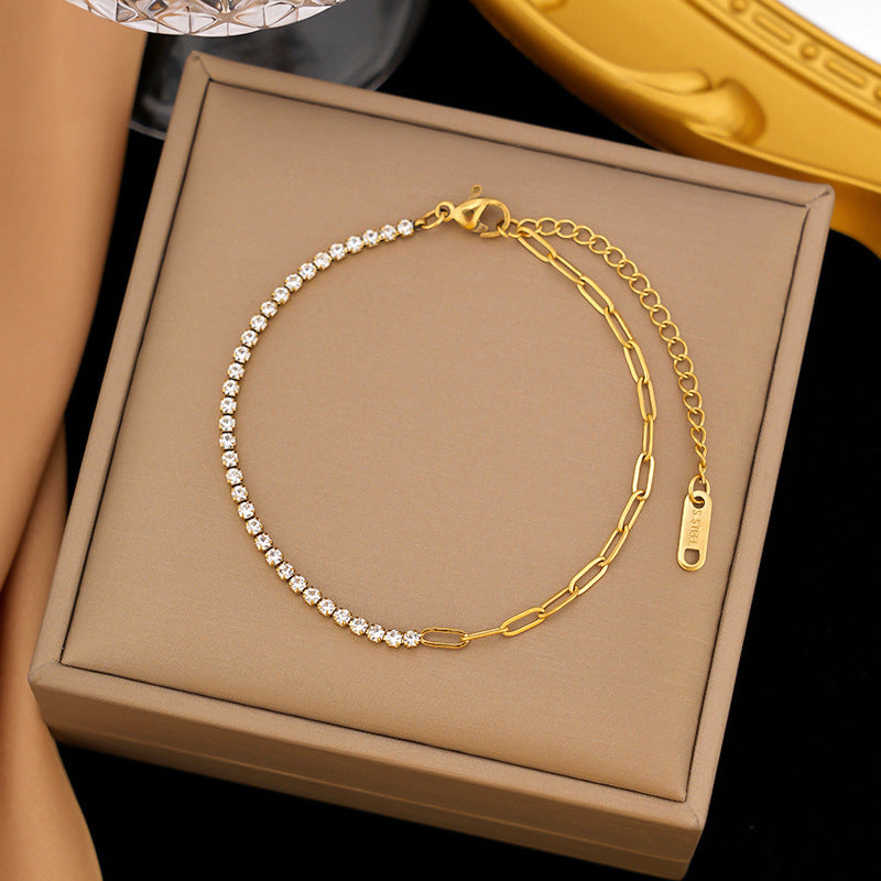 Gold-Plated Crystal and Chain Bracelet