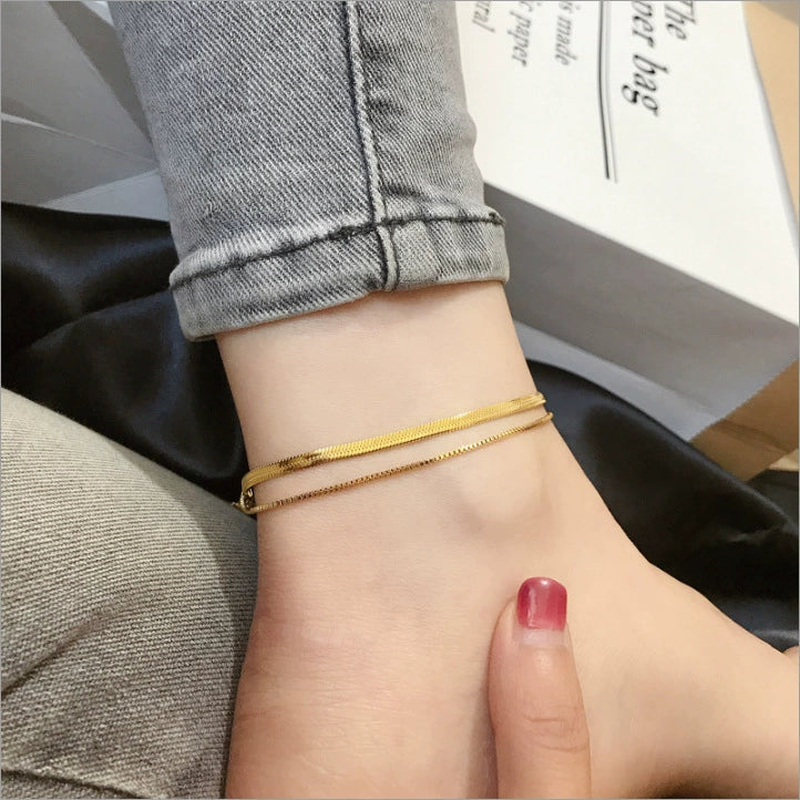 Gold Plated Double Chain Adjustable Anklet