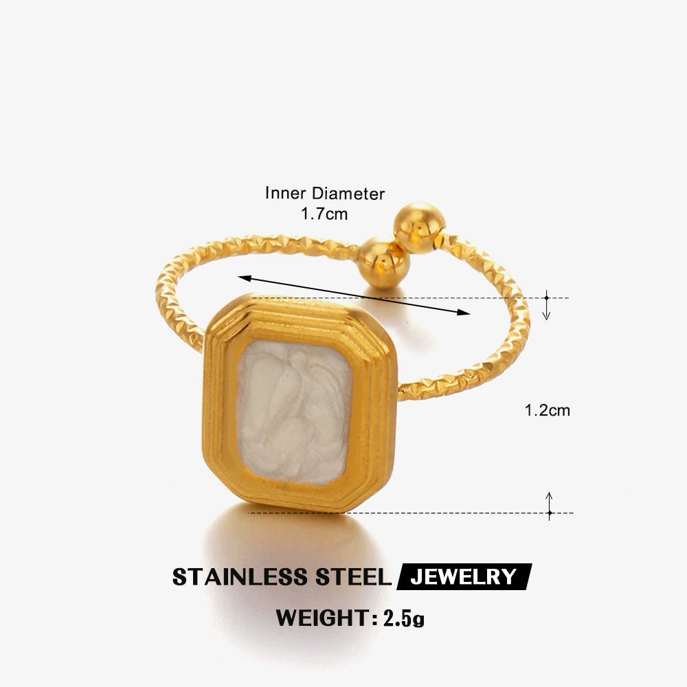 Gold Plated Vintage White Square Charm Adjustable Ring