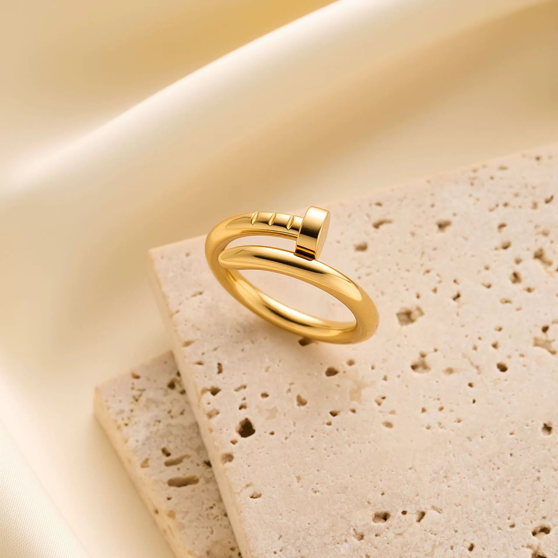 Modern Twisted Nail Design Adjustable Gold Plated Ring