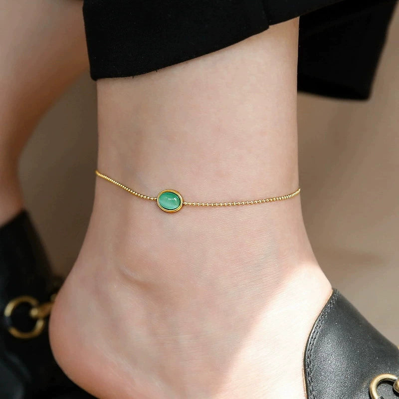 Green Stone Minimalist Anklet