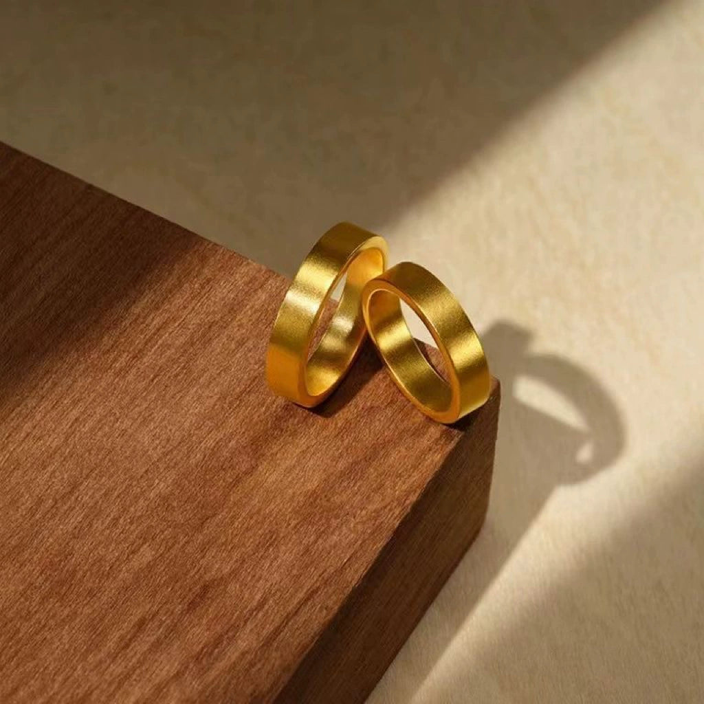Classic Matte Finish Non-Adjustable Gold Plated Band Rings