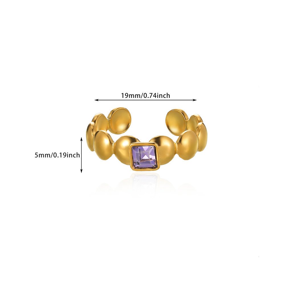 Stainless Steel Gold Plated Ring with Purple Cubic Zirconia