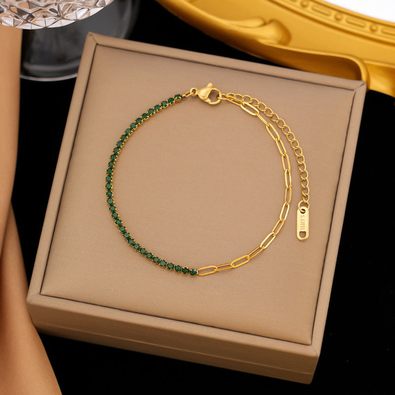 Gold Plated Bracelet with Green Crystal Accent