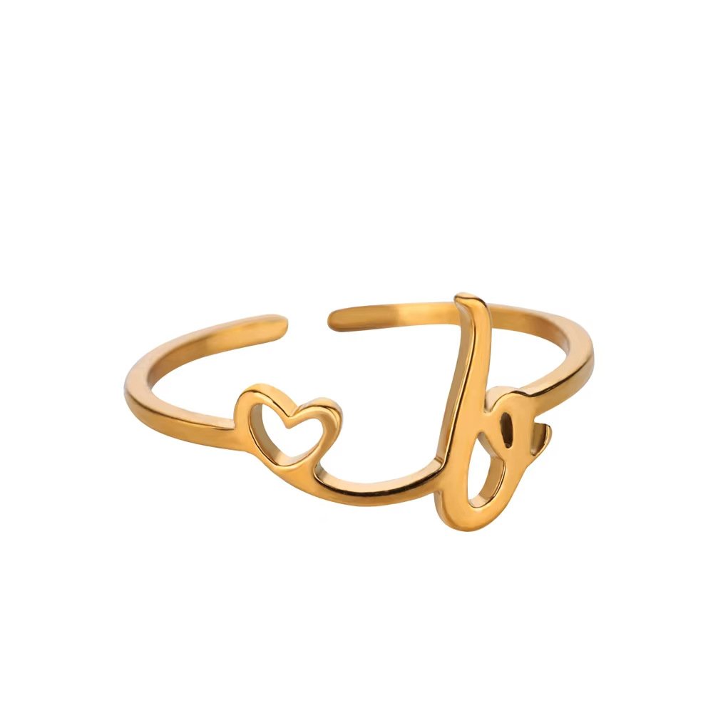 Minimal Gold Plated Initial Letter Adjustable Ring