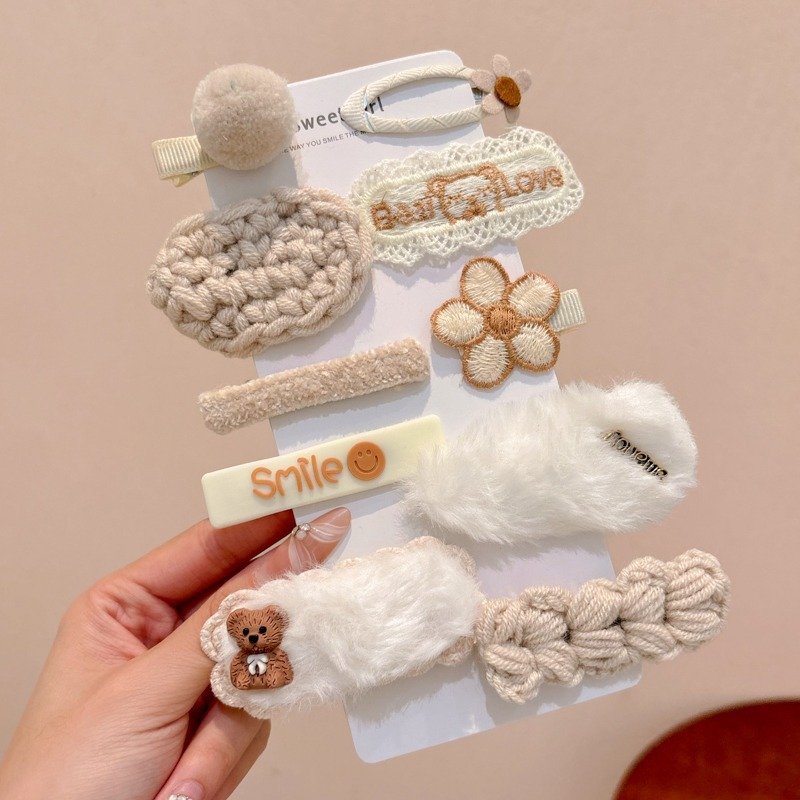 Set if 10 White Color Cue Plush Hair Pins