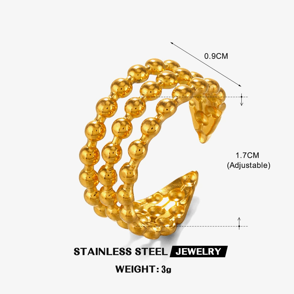 Gold Plated Triple Row Beaded Adjustable Ring